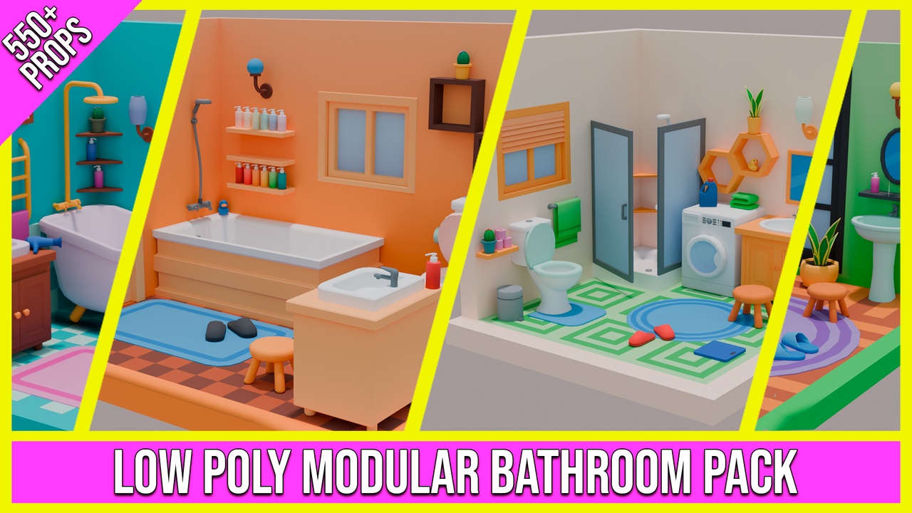 Media 1 for listing Low Poly Modular Bathroom Pack (550+ Props)