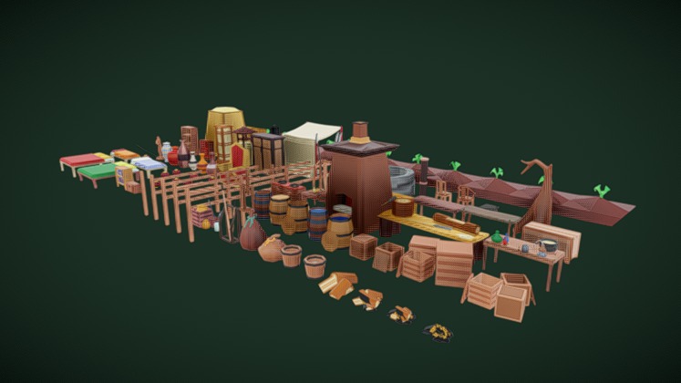 Lowpoly Fantasy Merchant Prop Pack | Fab