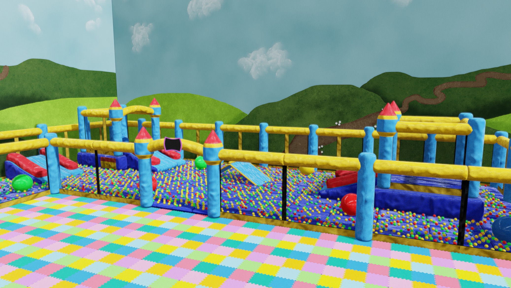 Bouncy castle scene modular pack | 18 unique assets | Fab