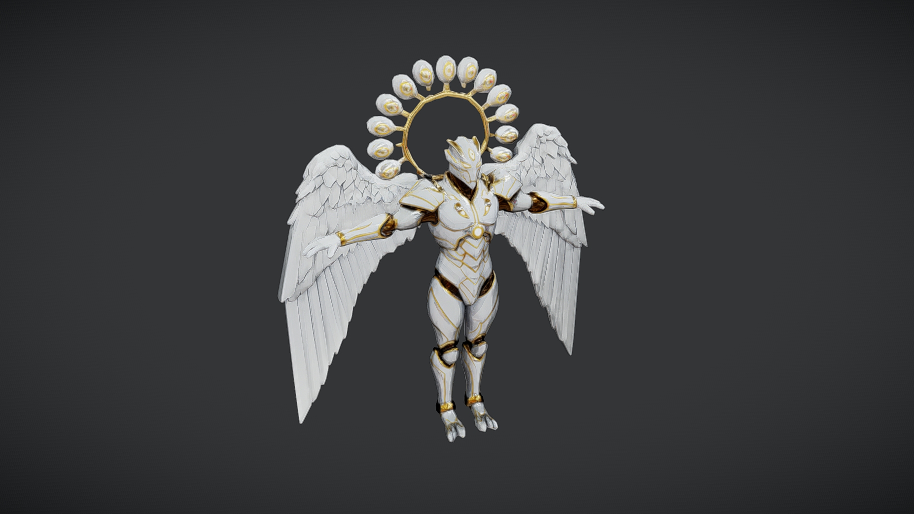 Celestial Angel Guardian – White & Gold Armored Seraph with Halo Ring ...
