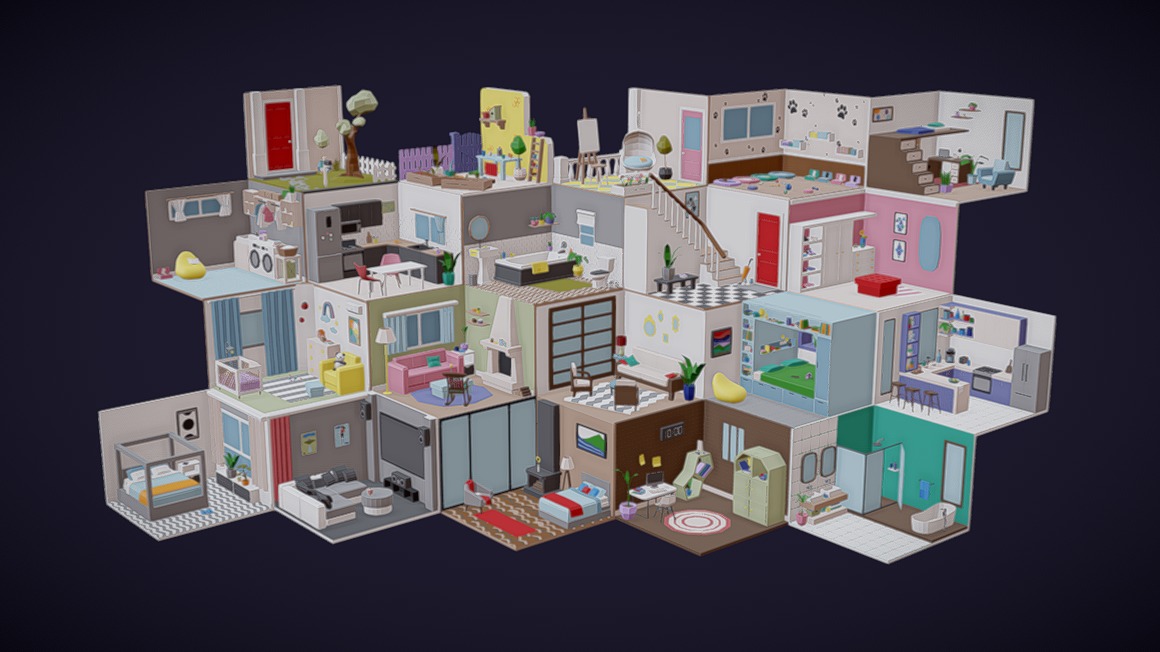 Low Poly Rooms / Interiors 2 | Fab