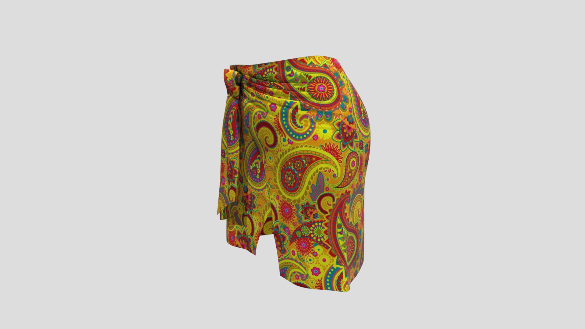 Female Colorful Tie-Dye Mini Wrap Skirt with Paisley Pattern 3D Model