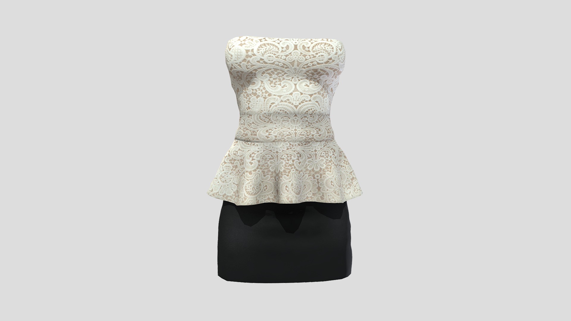 Strapless Lace Peplum Dress  Elegant Black and White Contrast 3D Model |  Fab