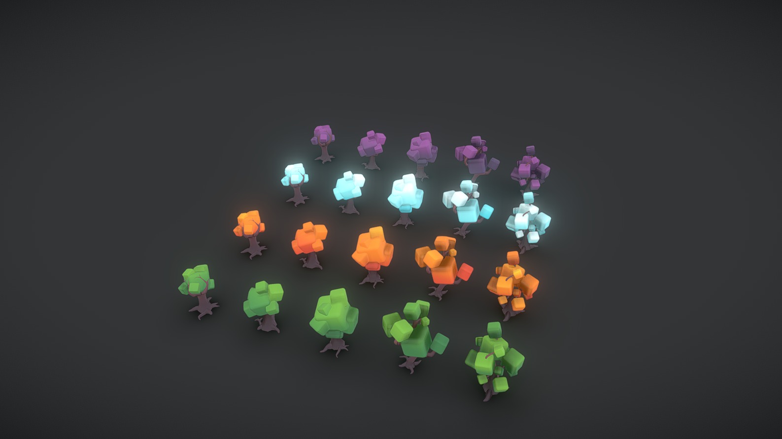 Stylized Low-Poly Cubic Trees Mini Pack 01 | Fab