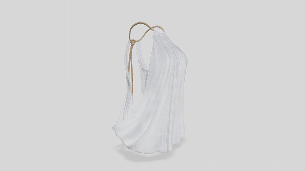 Female White Backless Draped Top with Rope Halter Neck 3D Model | Fab